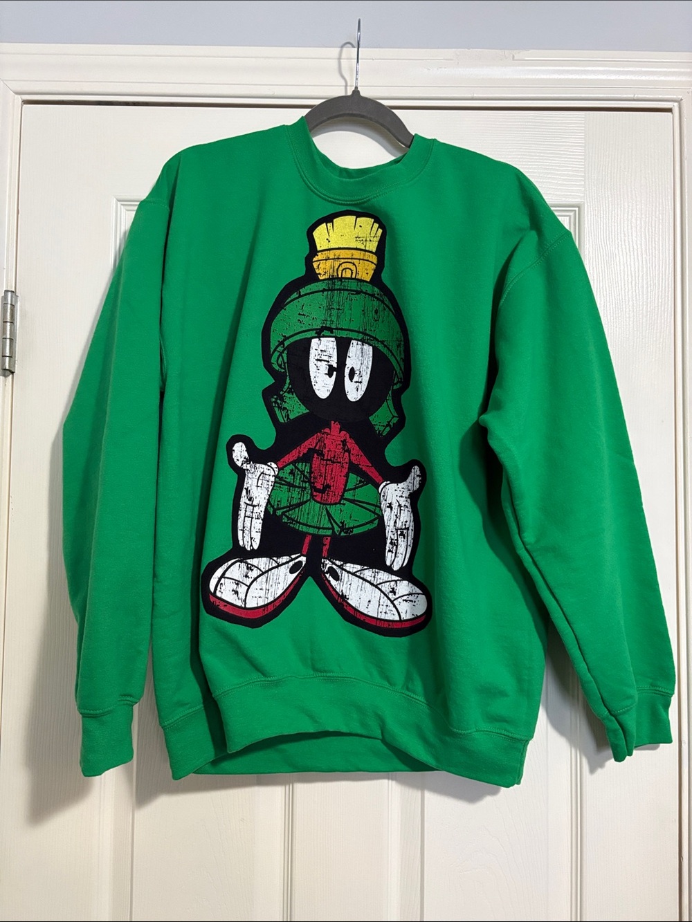 Handmade Green Crewneck Sweatshirt with Marvin the Martian Appliqué